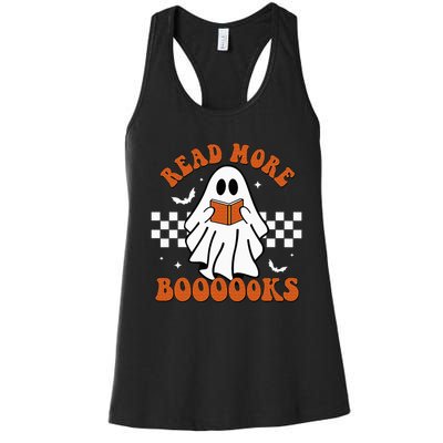 Cute Booooks Ghost Read More Books Funny Teacher Halloween Women's Racerback Tank