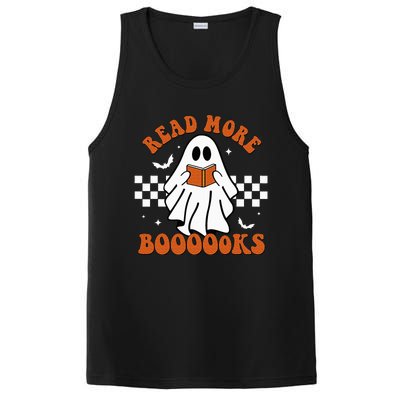 Cute Booooks Ghost Read More Books Funny Teacher Halloween PosiCharge Competitor Tank