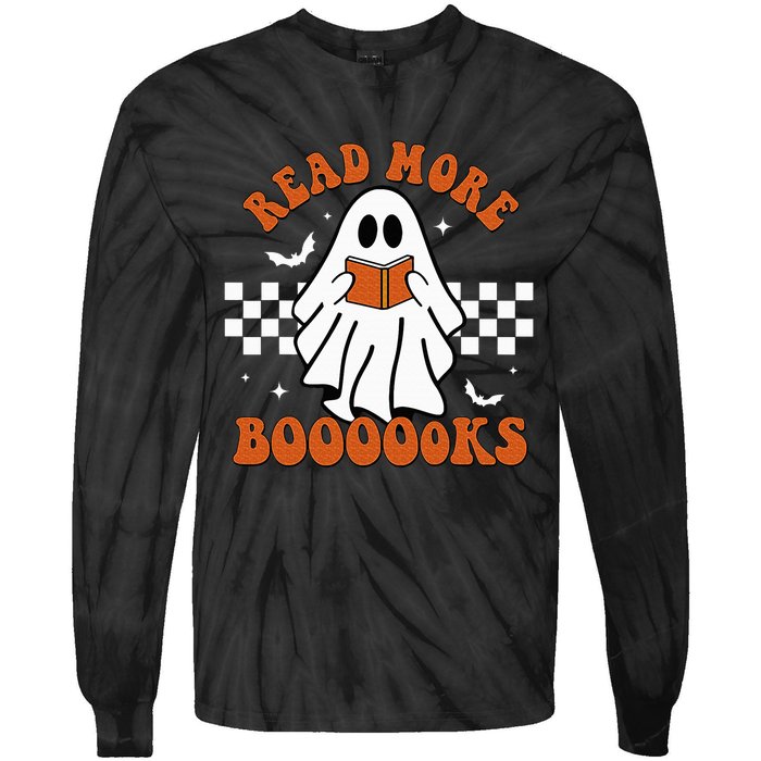 Cute Booooks Ghost Read More Books Funny Teacher Halloween Tie-Dye Long Sleeve Shirt