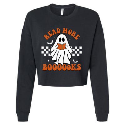 Cute Booooks Ghost Read More Books Funny Teacher Halloween Cropped Pullover Crew