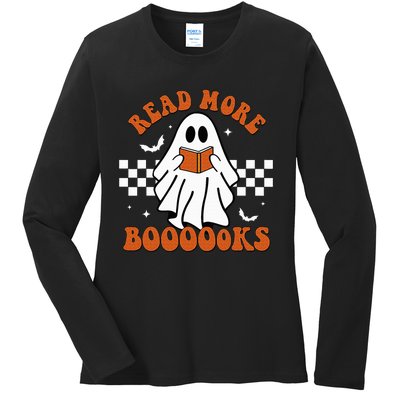 Cute Booooks Ghost Read More Books Funny Teacher Halloween Ladies Long Sleeve Shirt