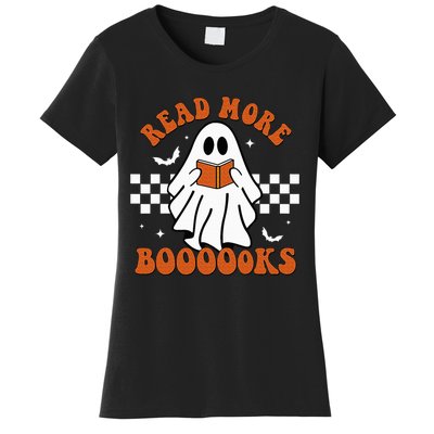 Cute Booooks Ghost Read More Books Funny Teacher Halloween Women's T-Shirt