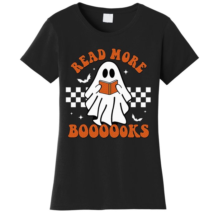 Cute Booooks Ghost Read More Books Funny Teacher Halloween Women's T-Shirt