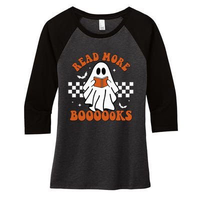 Cute Booooks Ghost Read More Books Funny Teacher Halloween Women's Tri-Blend 3/4-Sleeve Raglan Shirt