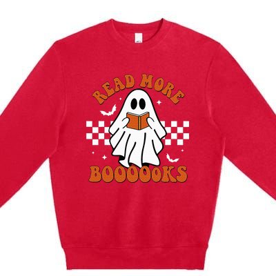 Cute Booooks Ghost Read More Books Funny Teacher Halloween Premium Crewneck Sweatshirt