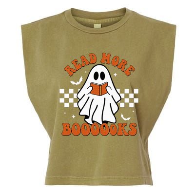 Cute Booooks Ghost Read More Books Funny Teacher Halloween Garment-Dyed Women's Muscle Tee