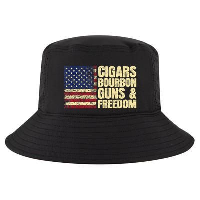 Cigars Bourbon Guns And Freedom American Flag Cool Comfort Performance Bucket Hat