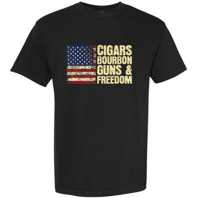 Cigars Bourbon Guns And Freedom American Flag Garment-Dyed Heavyweight T-Shirt