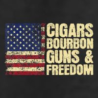 Cigars Bourbon Guns And Freedom American Flag 7 Panel Mesh Trucker Snapback Hat