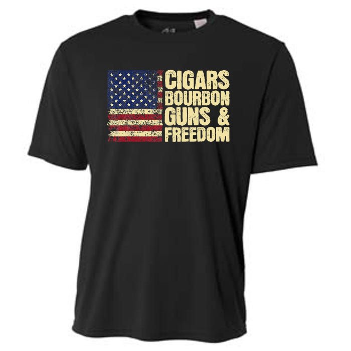 Cigars Bourbon Guns And Freedom American Flag Cooling Performance Crew T-Shirt