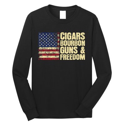 Cigars Bourbon Guns And Freedom American Flag Long Sleeve Shirt