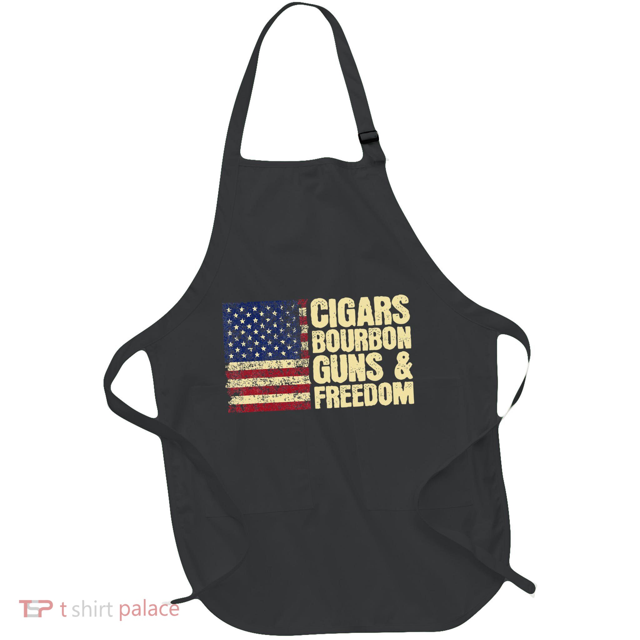 Cigars Bourbon Guns And Freedom American Flag Full-Length Apron With Pockets