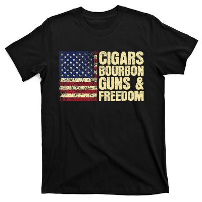 Cigars Bourbon Guns And Freedom American Flag T-Shirt