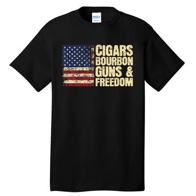 Cigars Bourbon Guns And Freedom American Flag Tall T-Shirt