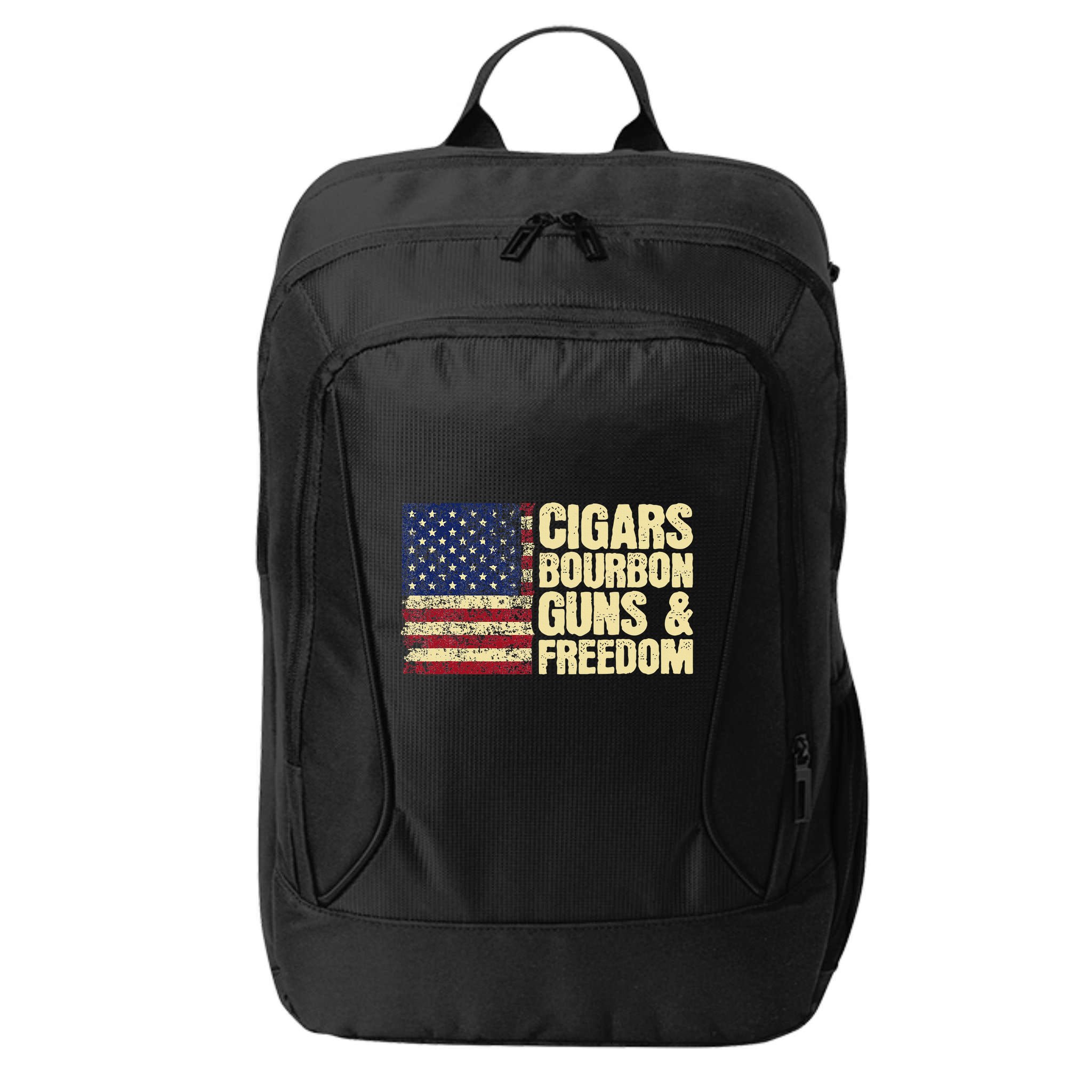 Cigars Bourbon Guns And Freedom American Flag City Backpack