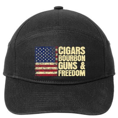Cigars Bourbon Guns And Freedom American Flag 7-Panel Snapback Hat