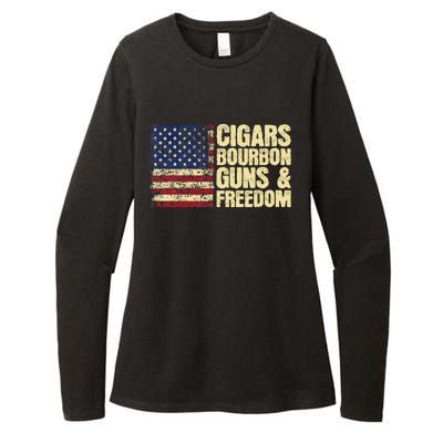 Cigars Bourbon Guns And Freedom American Flag Womens CVC Long Sleeve Shirt