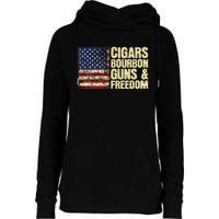 Cigars Bourbon Guns And Freedom American Flag Womens Funnel Neck Pullover Hood