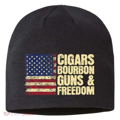 Cigars Bourbon Guns And Freedom American Flag Sustainable Beanie