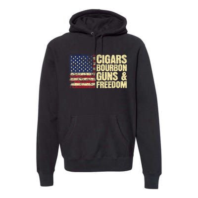 Cigars Bourbon Guns And Freedom American Flag Premium Hoodie