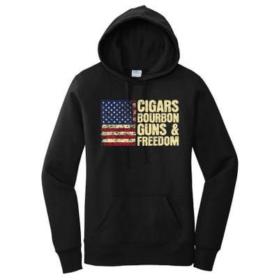 Cigars Bourbon Guns And Freedom American Flag Women's Pullover Hoodie