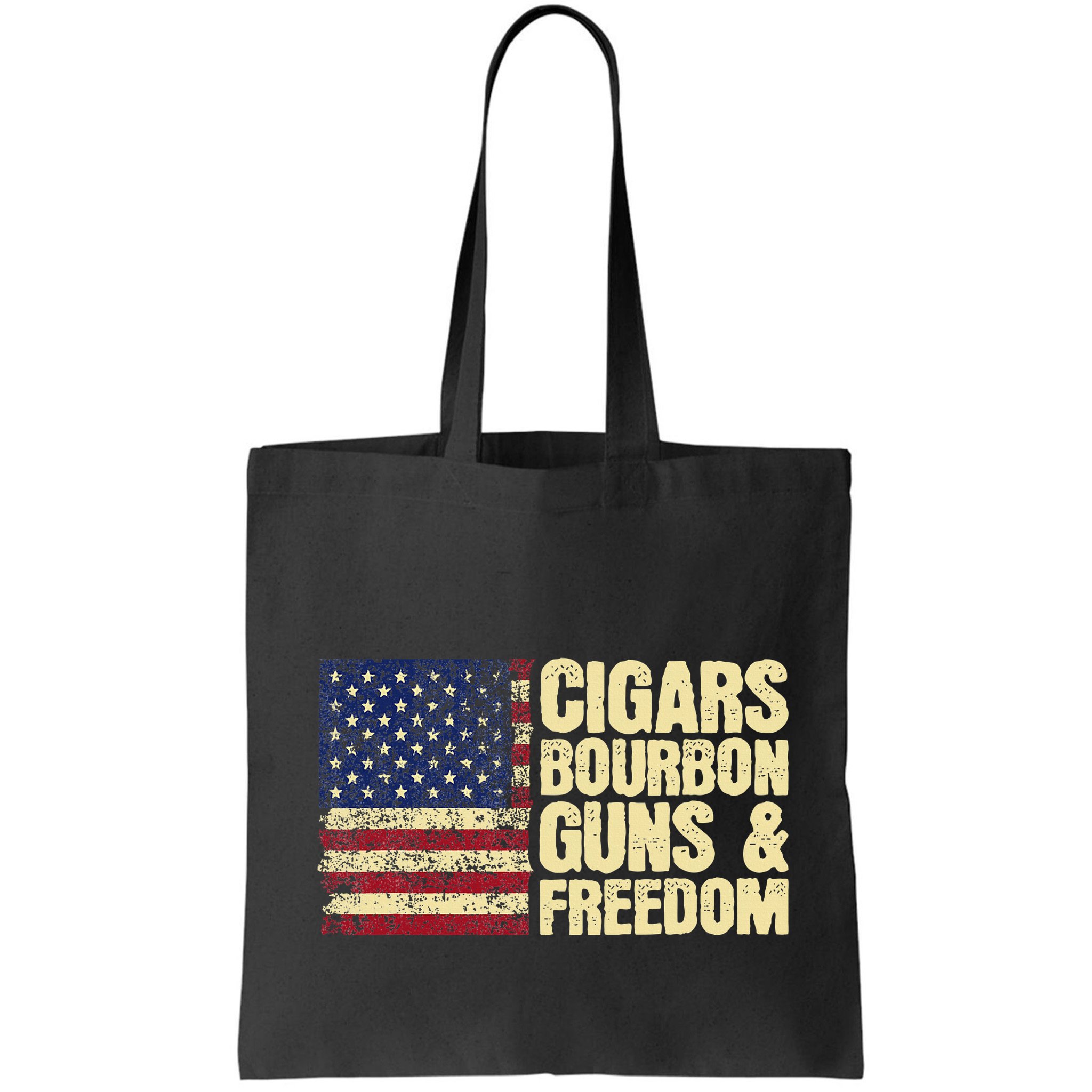 Cigars Bourbon Guns And Freedom American Flag Bag