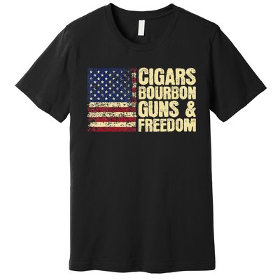 Cigars Bourbon Guns And Freedom American Flag Premium T-Shirt