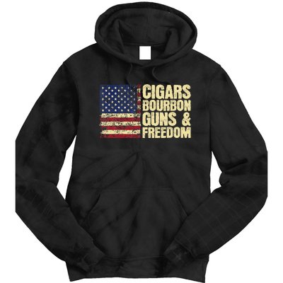 Cigars Bourbon Guns And Freedom American Flag Tie Dye Hoodie