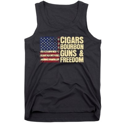 Cigars Bourbon Guns And Freedom American Flag Tank Top