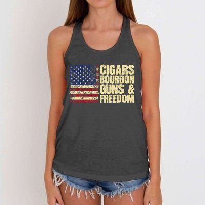 Cigars Bourbon Guns And Freedom American Flag Women's Knotted Racerback Tank