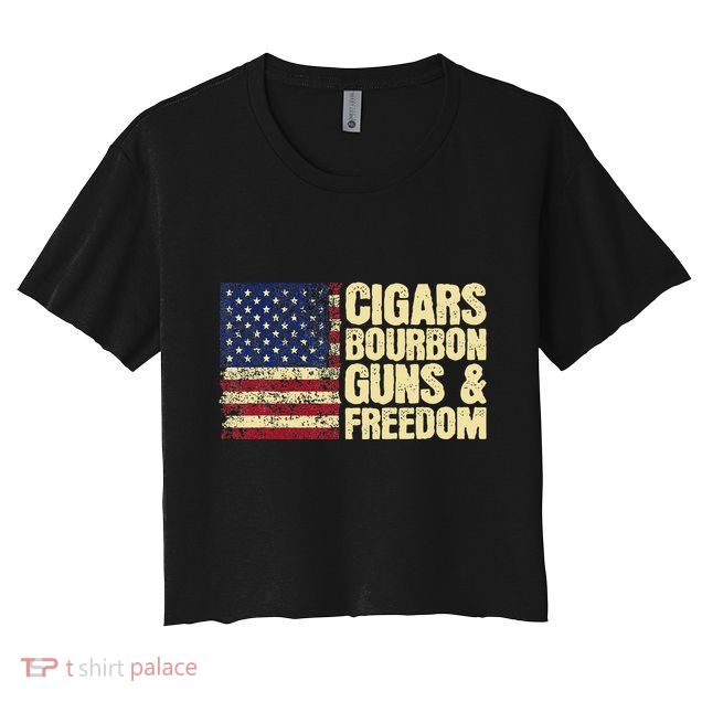 Cigars Bourbon Guns And Freedom American Flag Crop Top