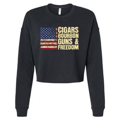 Cigars Bourbon Guns And Freedom American Flag Cropped Pullover Crew