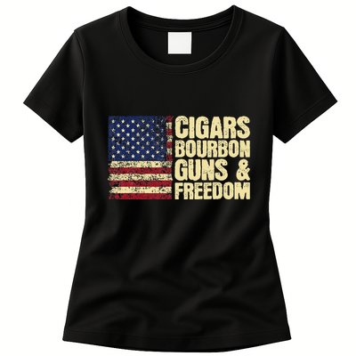 Cigars Bourbon Guns And Freedom American Flag Womens T-Shirt