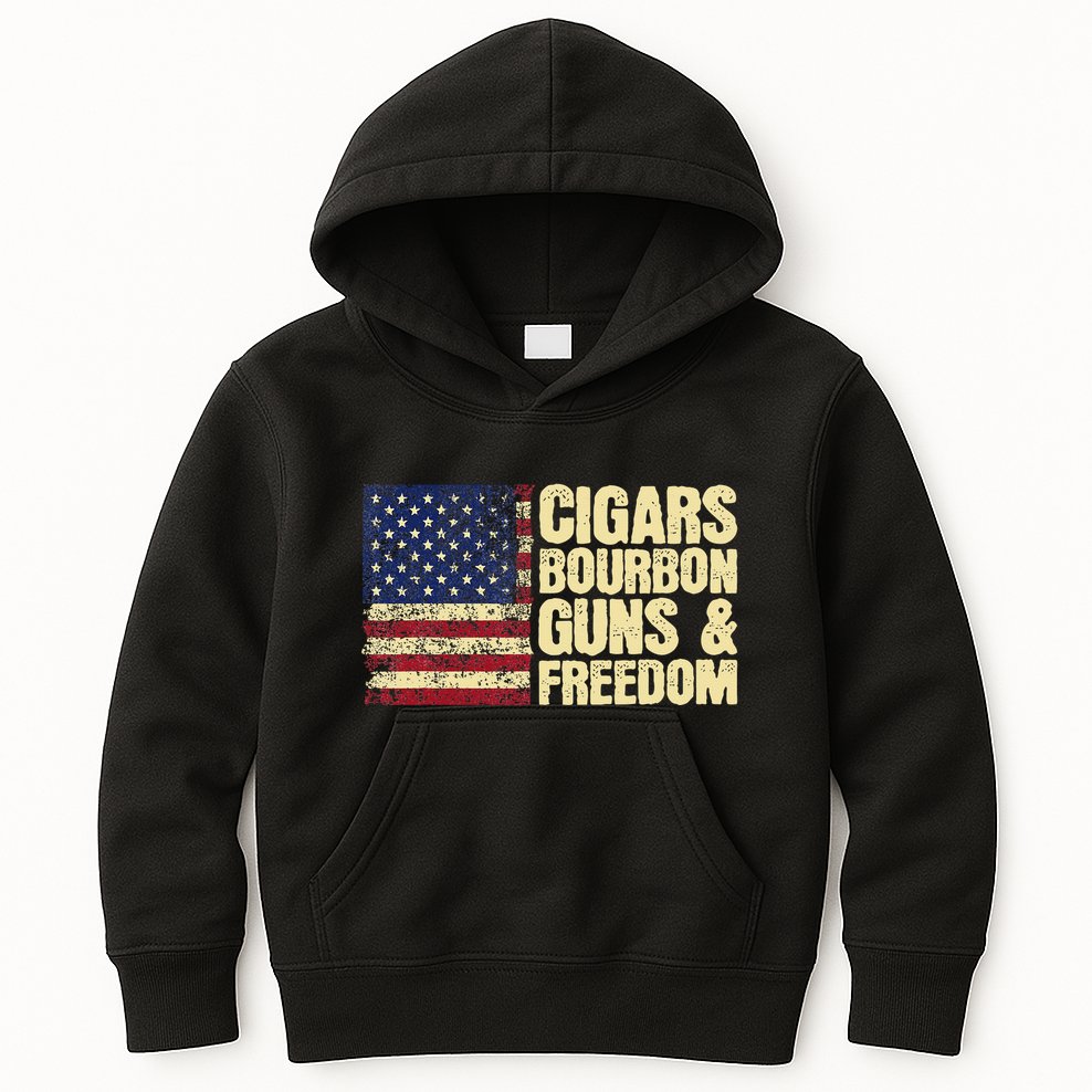 Cigars Bourbon Guns And Freedom American Flag Kids Hoodie