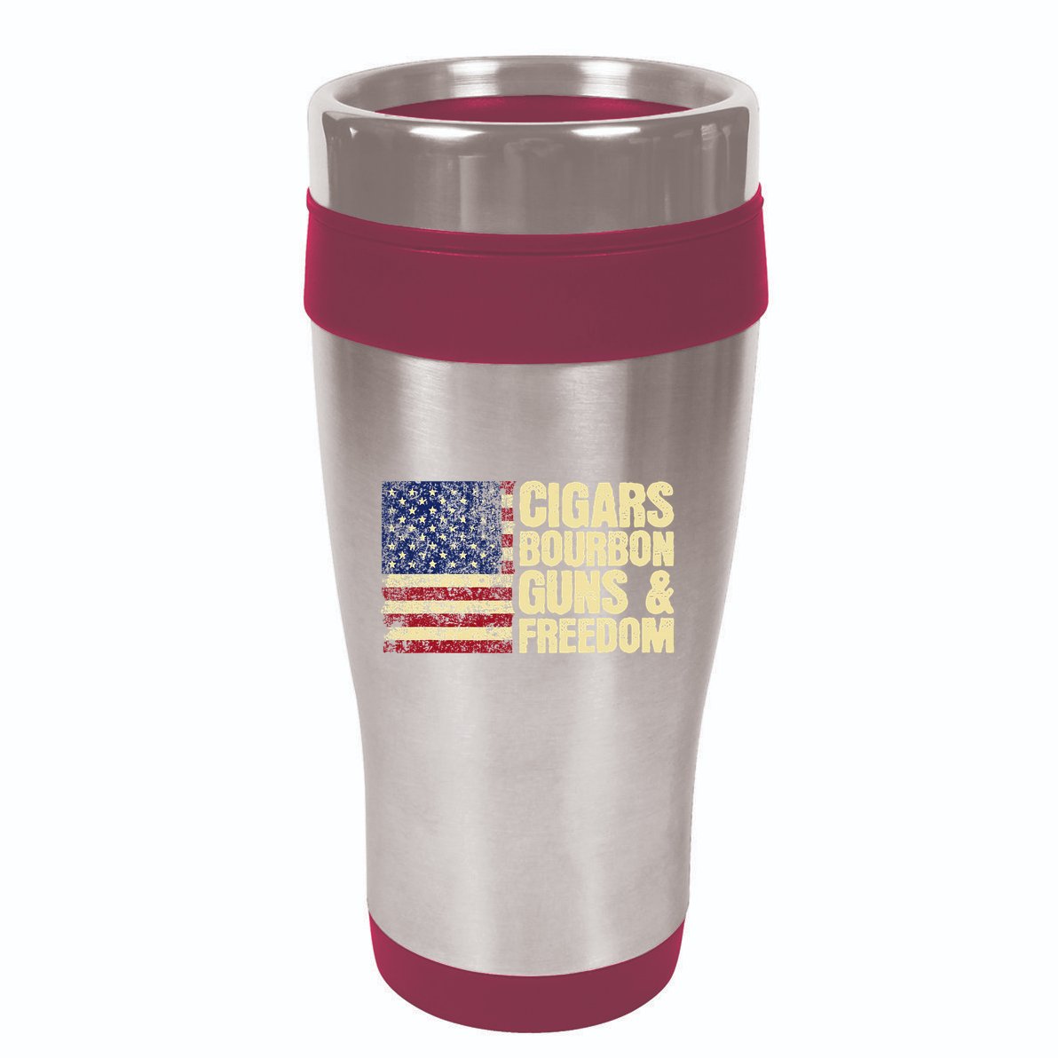 Cigars Bourbon Guns And Freedom American Flag 16oz Travel Tumbler