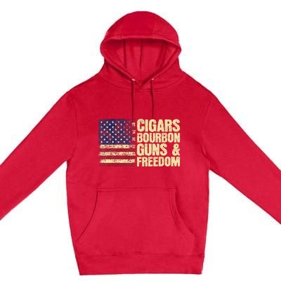 Cigars Bourbon Guns And Freedom American Flag Premium Pullover Hoodie