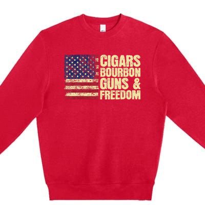 Cigars Bourbon Guns And Freedom American Flag Premium Crewneck Sweatshirt