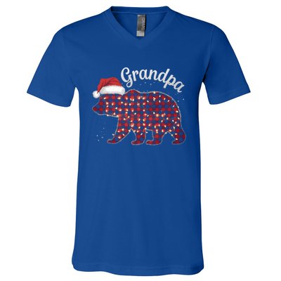 Christmas Bear Grandpa Xmas Buffalo Lights Holiday Gift V-Neck T-Shirt