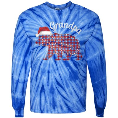 Christmas Bear Grandpa Xmas Buffalo Lights Holiday Gift Tie-Dye Long Sleeve Shirt