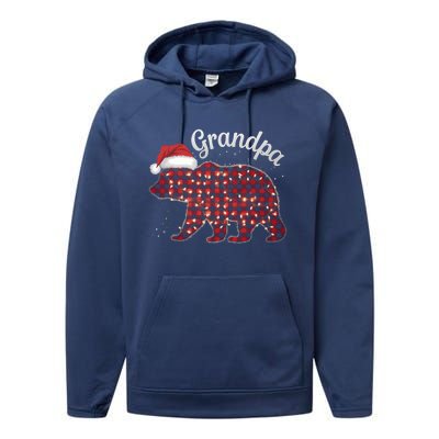 Christmas Bear Grandpa Xmas Buffalo Lights Holiday Gift Performance Fleece Hoodie