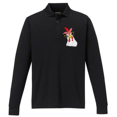 Chicken Bandana Girl Poultry Owner Rancher Farmer Backyard Performance Long Sleeve Polo