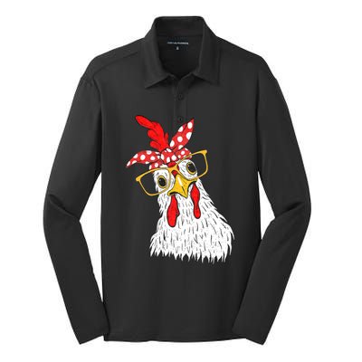 Chicken Bandana Girl Poultry Owner Rancher Farmer Backyard Silk Touch Performance Long Sleeve Polo