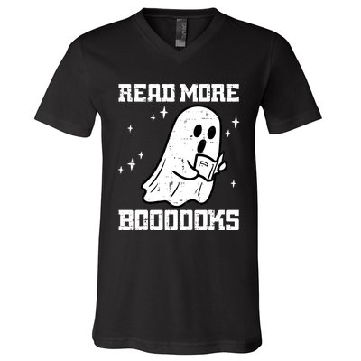 Cute Booooks Ghost Read More Books Funny Teacher V-Neck T-Shirt