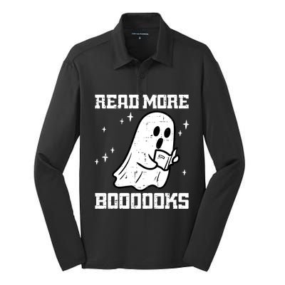 Cute Booooks Ghost Read More Books Funny Teacher Silk Touch Performance Long Sleeve Polo