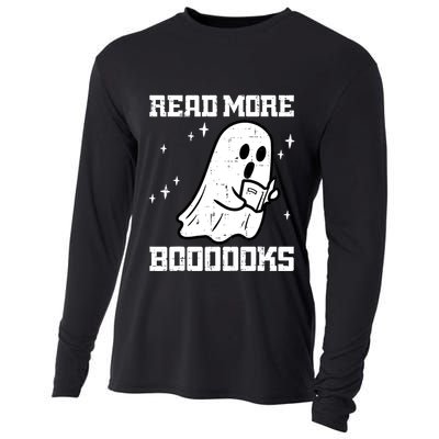 Cute Booooks Ghost Read More Books Funny Teacher Cooling Performance Long Sleeve Crew