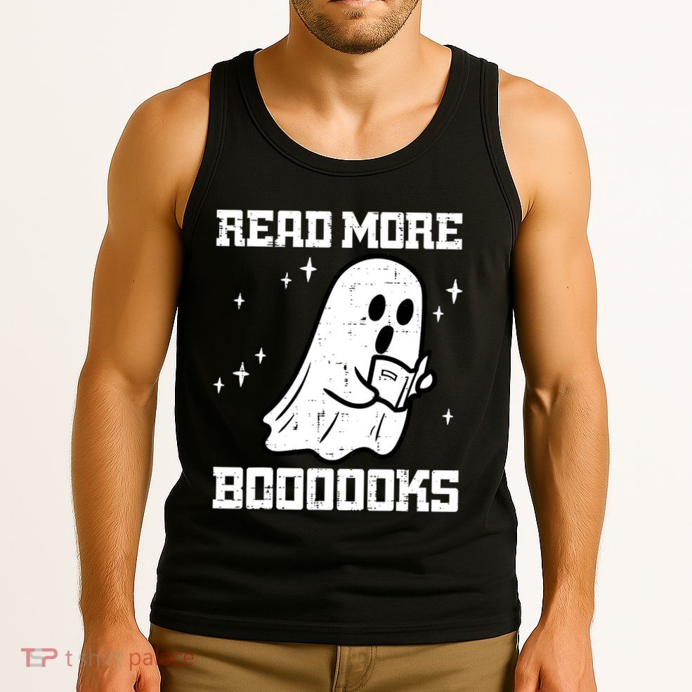 Cute Booooks Ghost Read More Books Funny Teacher Tank Top