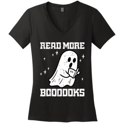 Cute Booooks Ghost Read More Books Funny Teacher Women's V-Neck T-Shirt