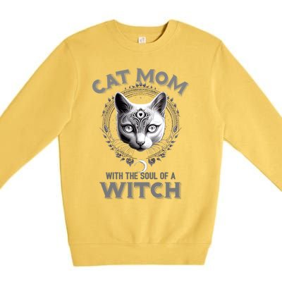 Cute Black Gothic Cat Witch Mom Occult Moon Graphic Gift Premium Crewneck Sweatshirt