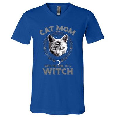 Cute Black Gothic Cat Witch Mom Occult Moon Graphic Gift V-Neck T-Shirt