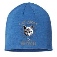 Cute Black Gothic Cat Witch Mom Occult Moon Graphic Gift Sustainable Beanie